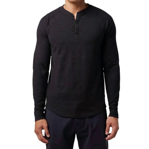 GOOD MAN Men's Long Sleeve Legend Henley Tee Medium Black 100% Cotton - Picture 1 of 11